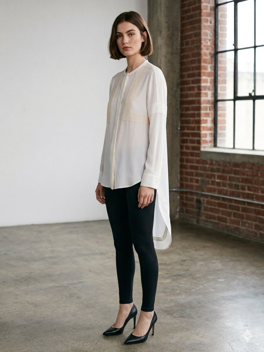 RAG + BONE Silk Tuxedo Style Blouse 8 20” P2P Ivory $395 Retail EUC
